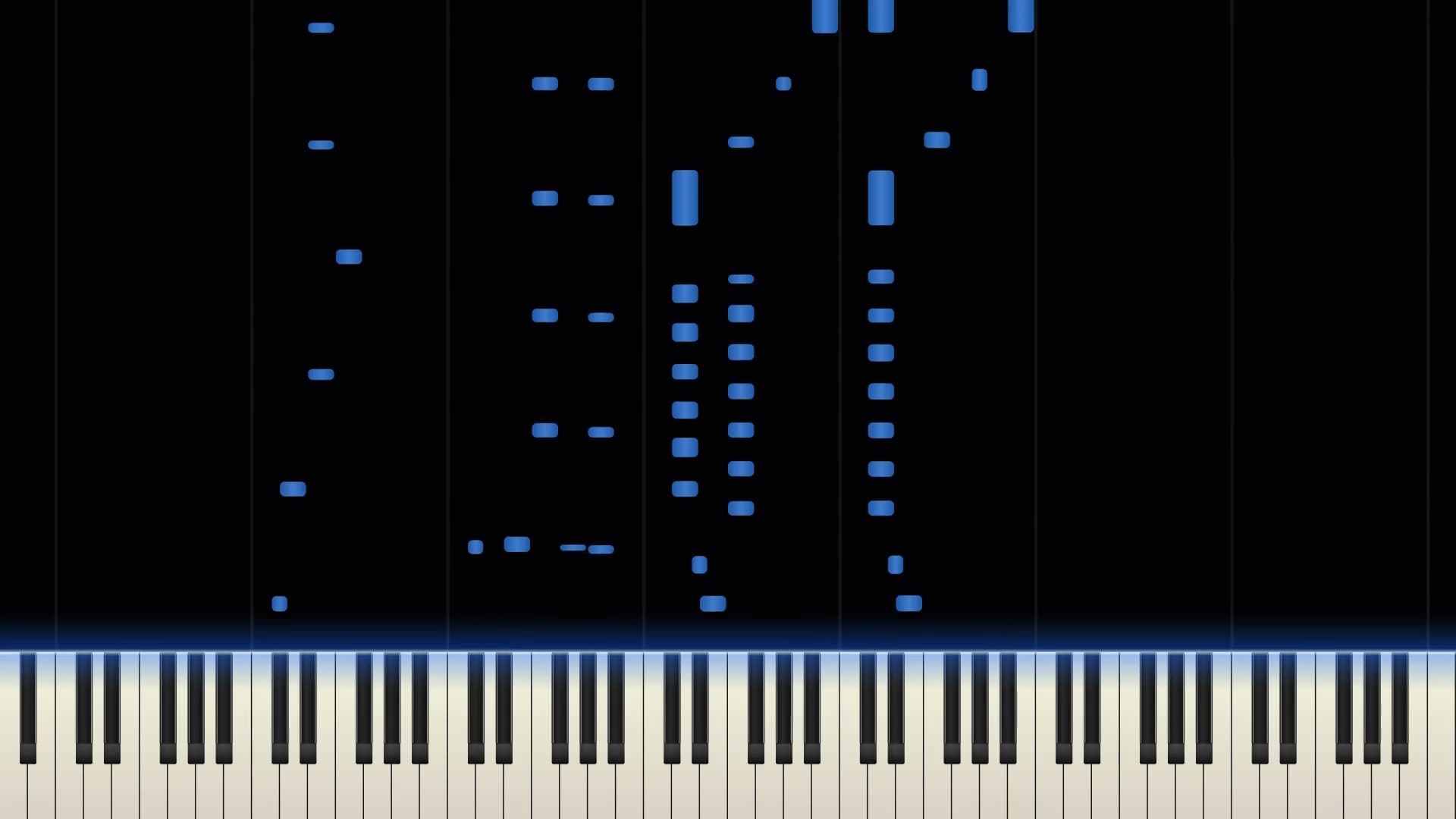 PianoViz falling-note visualization of a ragtime performance above a piano keyboard